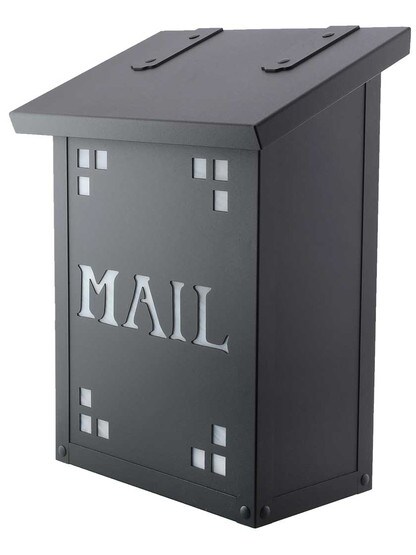 Pasadena Solid-Brass Vertical Mailbox with Mail Stencil and Decorative Glass in Textured Black/Wispy White Glass.
